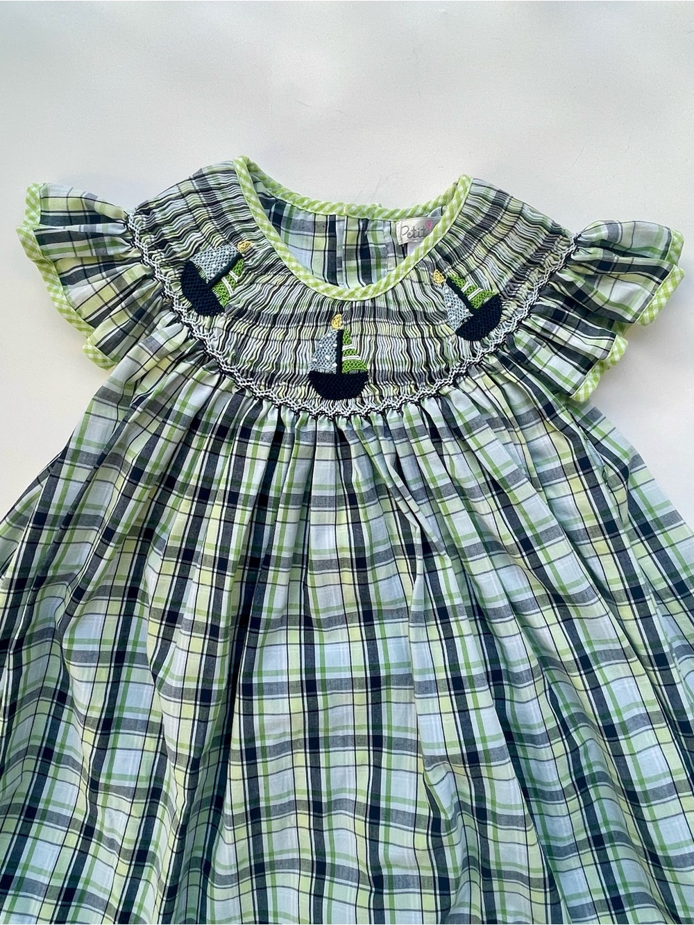 Petit Ami 4T Girls' Green Plaid Sailboat Smocked Dress